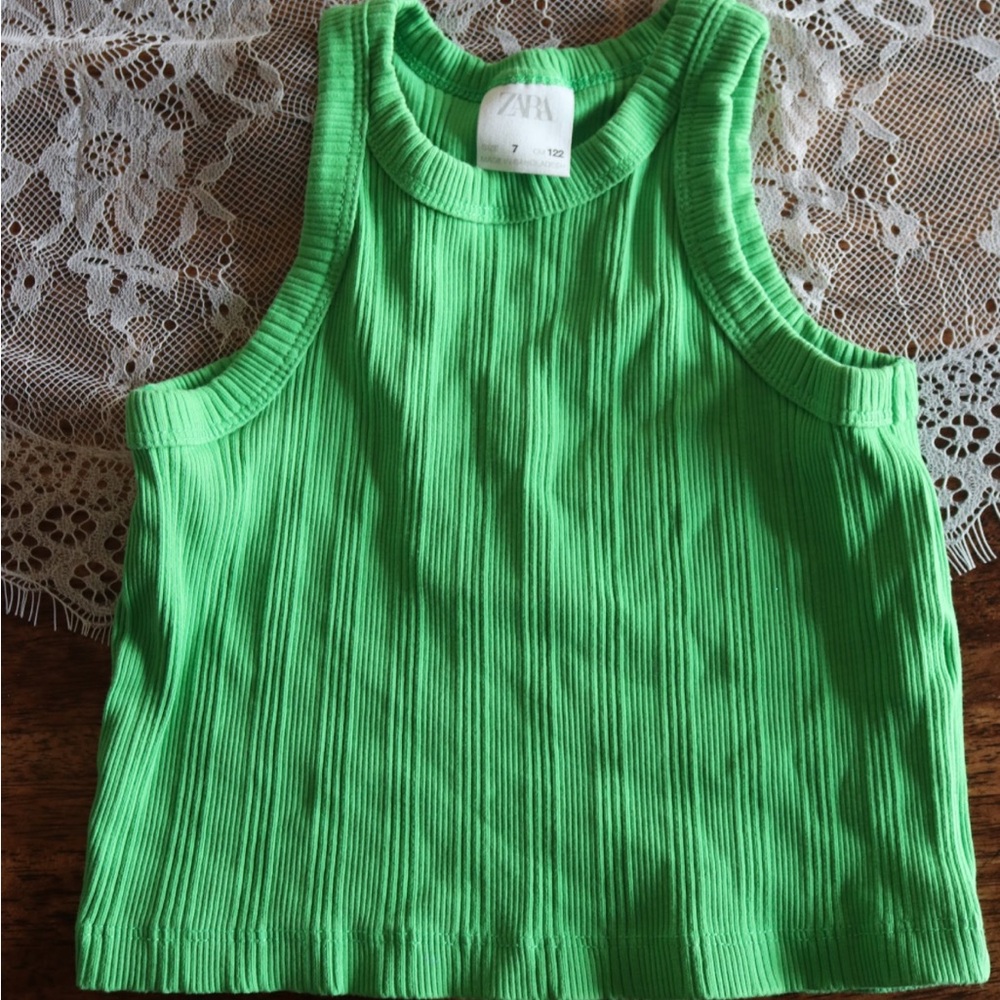 Zara Bright Green Ribbed Sleeveless Top